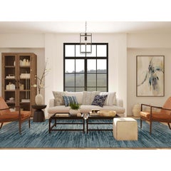 10'1"x14'1" Blue with Ivory Hand Knotted Striae Design Soft Wool Oriental Rug
