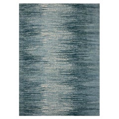 10'1"x14'1" Blue with Ivory Hand Knotted Striae Design Soft Wool Oriental Rug
