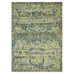10'1"x14'1" Green Broken & Erased Persian Inspired Design Hand Knotted Wool Rug