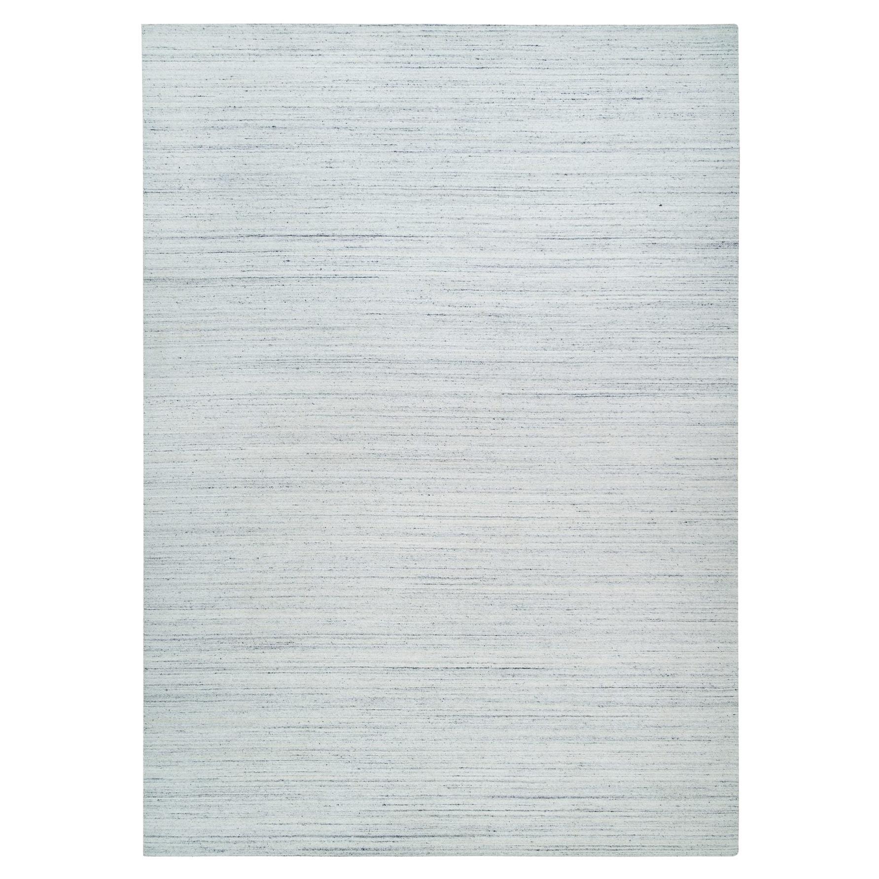 10
1 "x14
1" Elfenbein, natürliche Wolle, handgewebt, schlichtes modernes Striae Design, Teppich