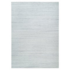 10
1 "x14
1" Elfenbein, natürliche Wolle, handgewebt, schlichtes modernes Striae Design, Teppich