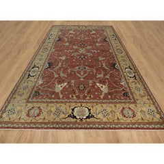 10'1"x14'2" Brick Red Antiqued Fine Heriz Re-Creation Hand Knotted Soft Wool Rug