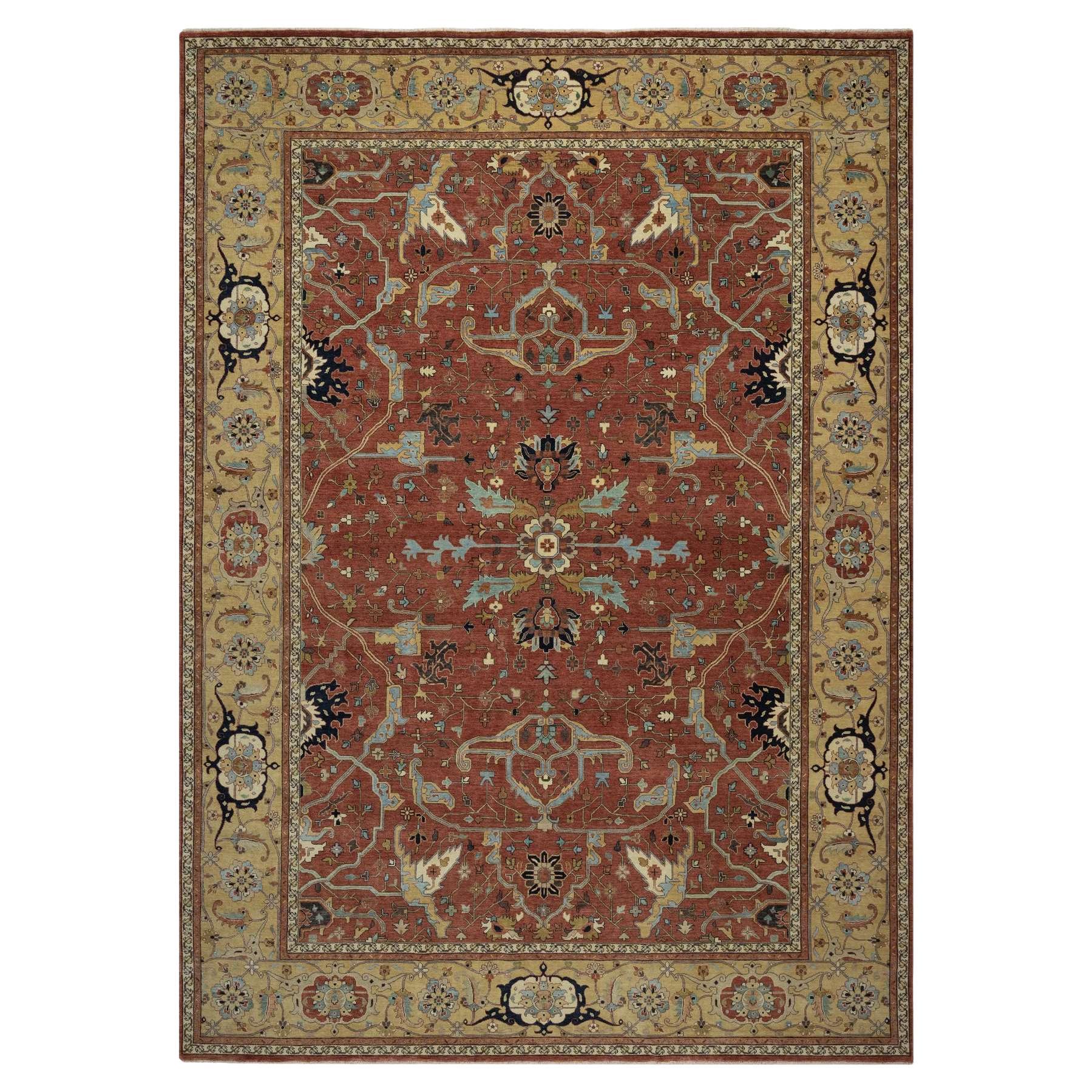 10'1 "x14'2" Ziegelrot Antik Feiner Heriz Re-Kreation Handgeknüpfter Weicher Wollteppich