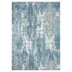 10'1 "x14'2" Imperial Blue Abstrakt Design Handgeknüpft Wolle und echte Seide Teppich