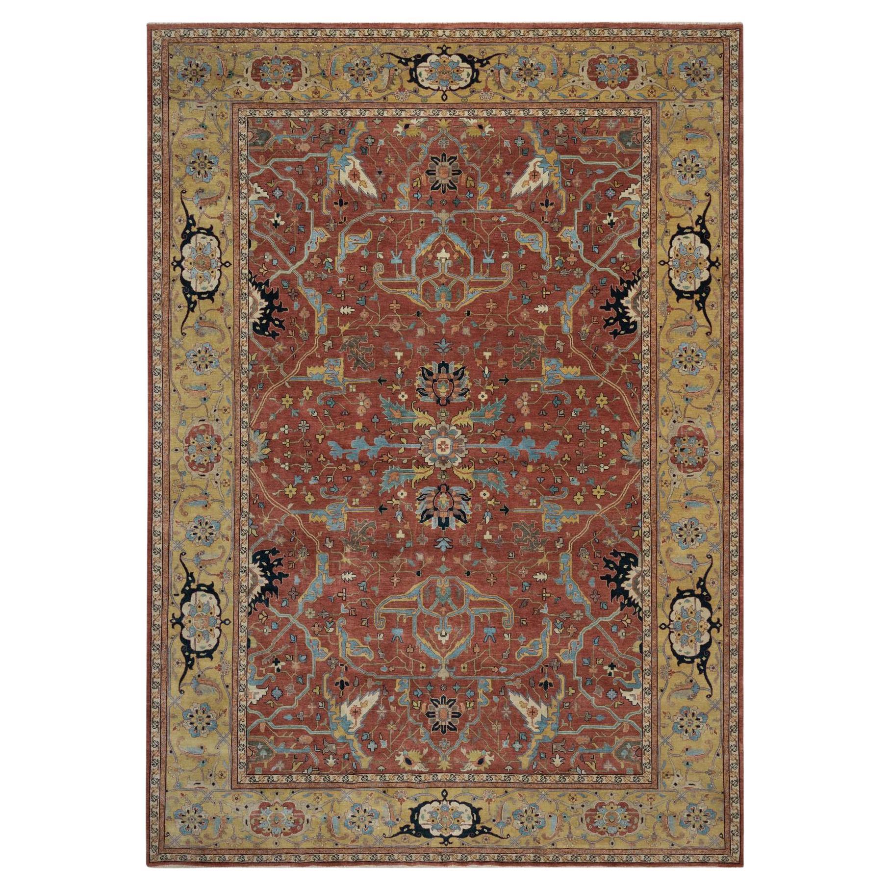 10
1 "x14
2" Rot Antik Fein Heriz Re-Kreation Handgeknüpft Reine Wolle Teppich