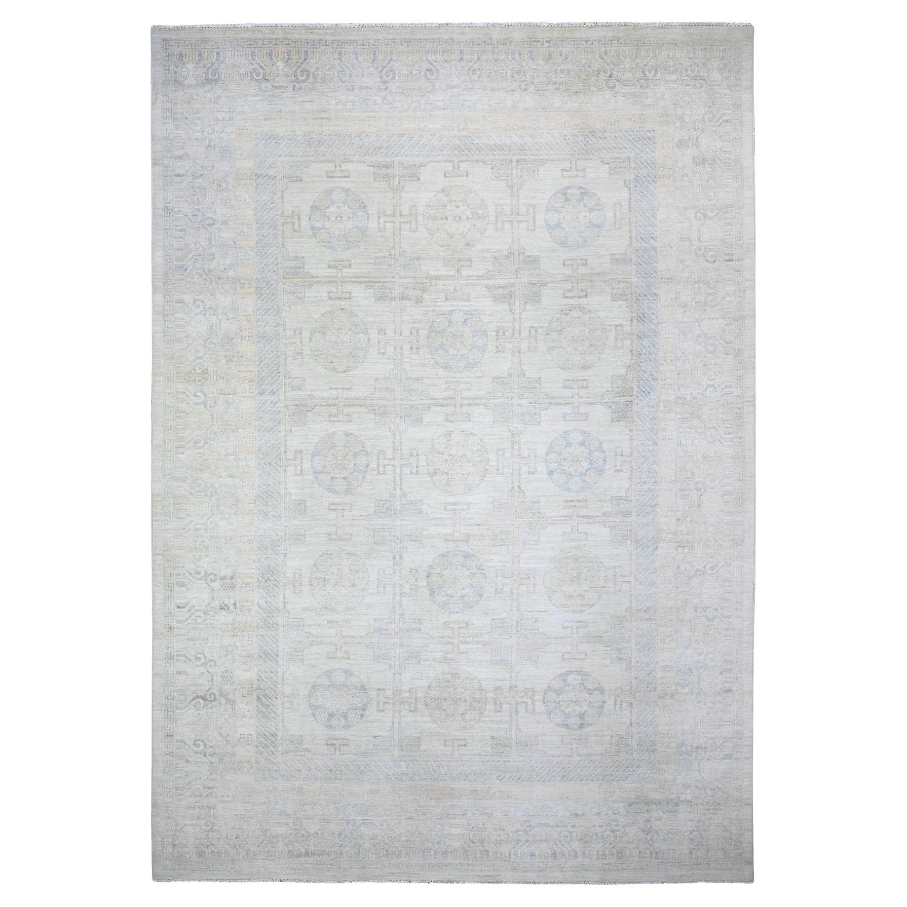 10'1 "x14'4" Gray White Wash Peshawar Khotan Design Rugs en pure laine noués à la main