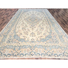 10'1"x16'9" Ivory Vintage Persian Kerman Hand Knotted Soft Wool Oriental Rug