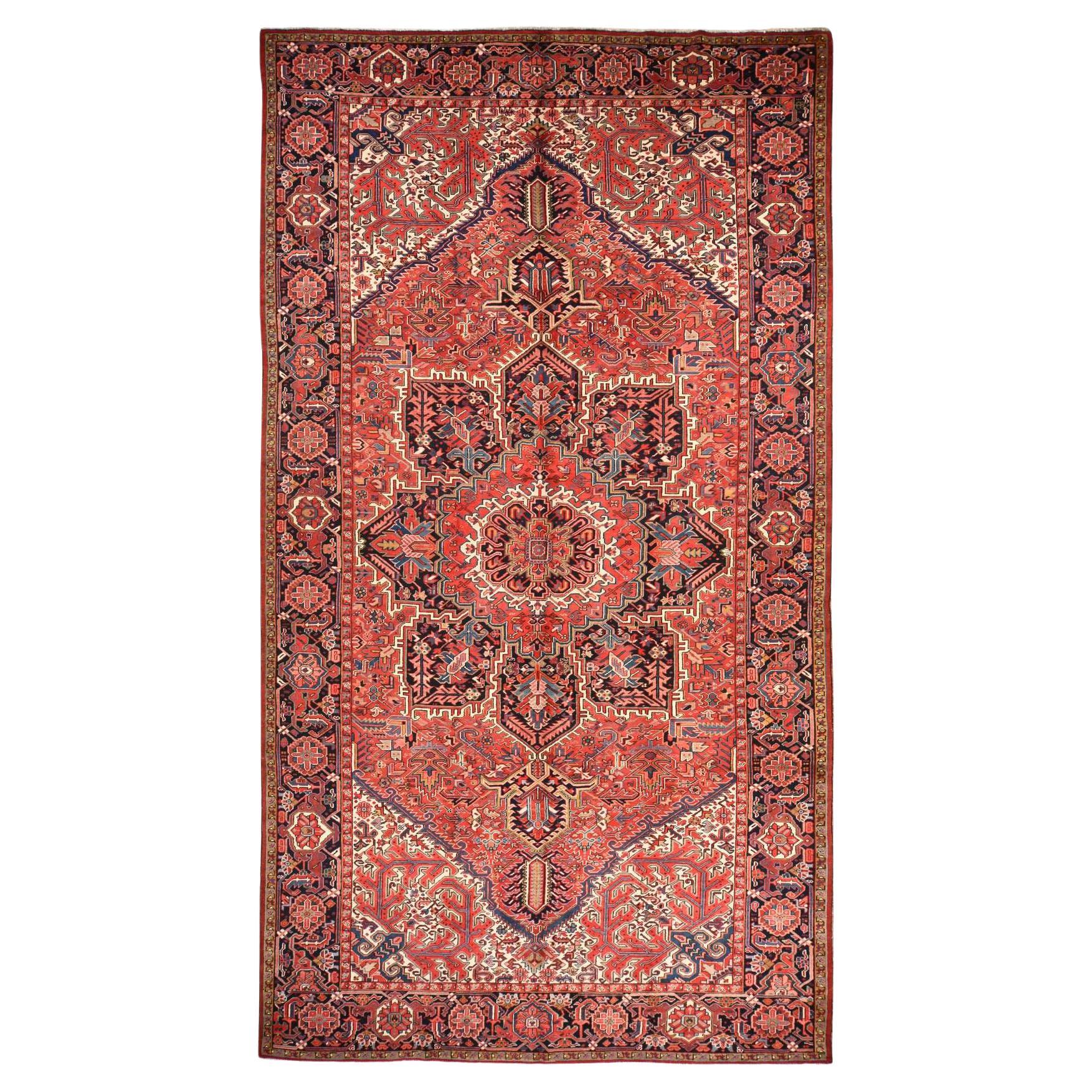 10'1 "x18'1" Chili Red Vintage Persian Heriz Tappeto orientale XL in lana annodato a mano