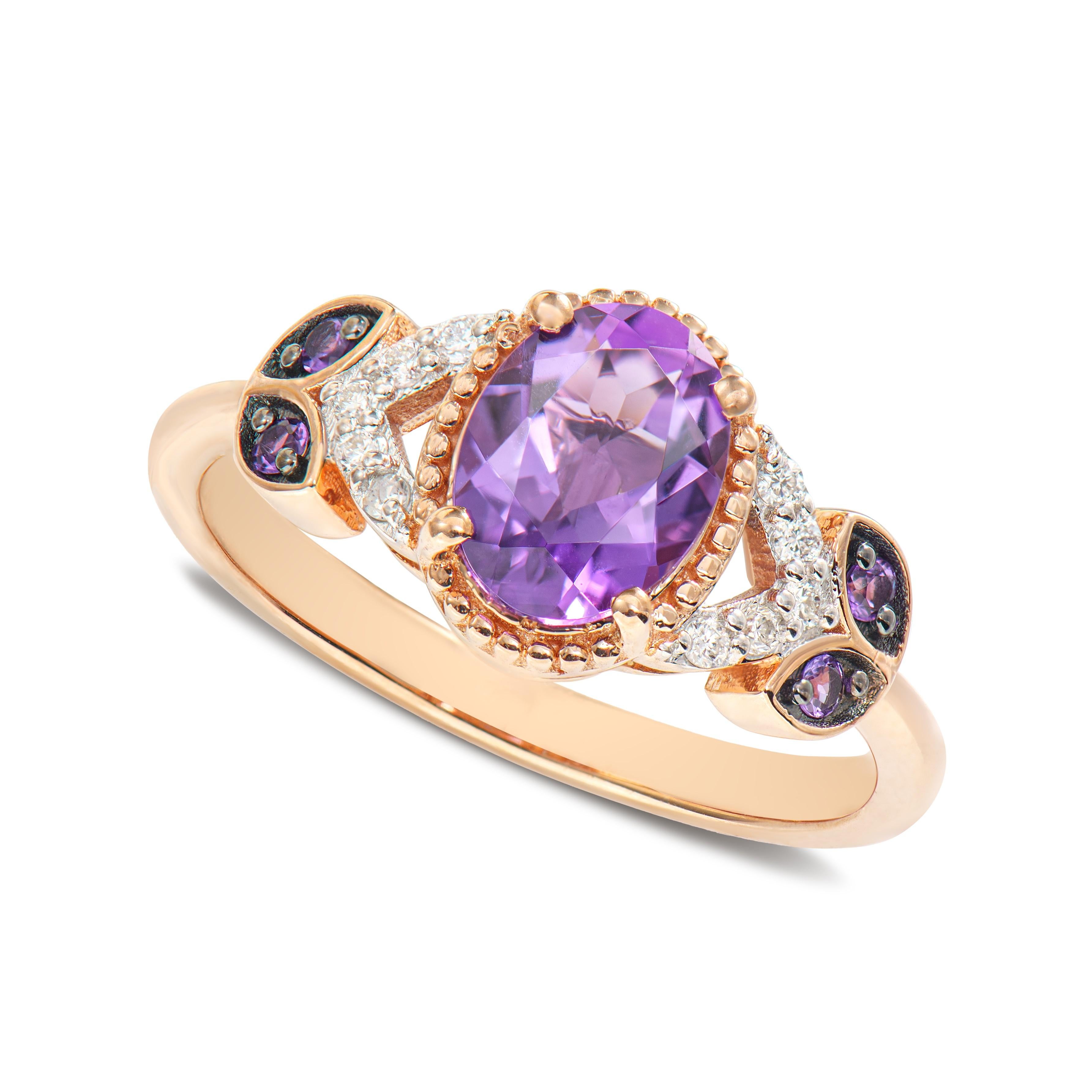 Contemporary 1.02 Carat Amethyst Fancy Ring in 14Karat Rose Gold with White Diamond.   For Sale