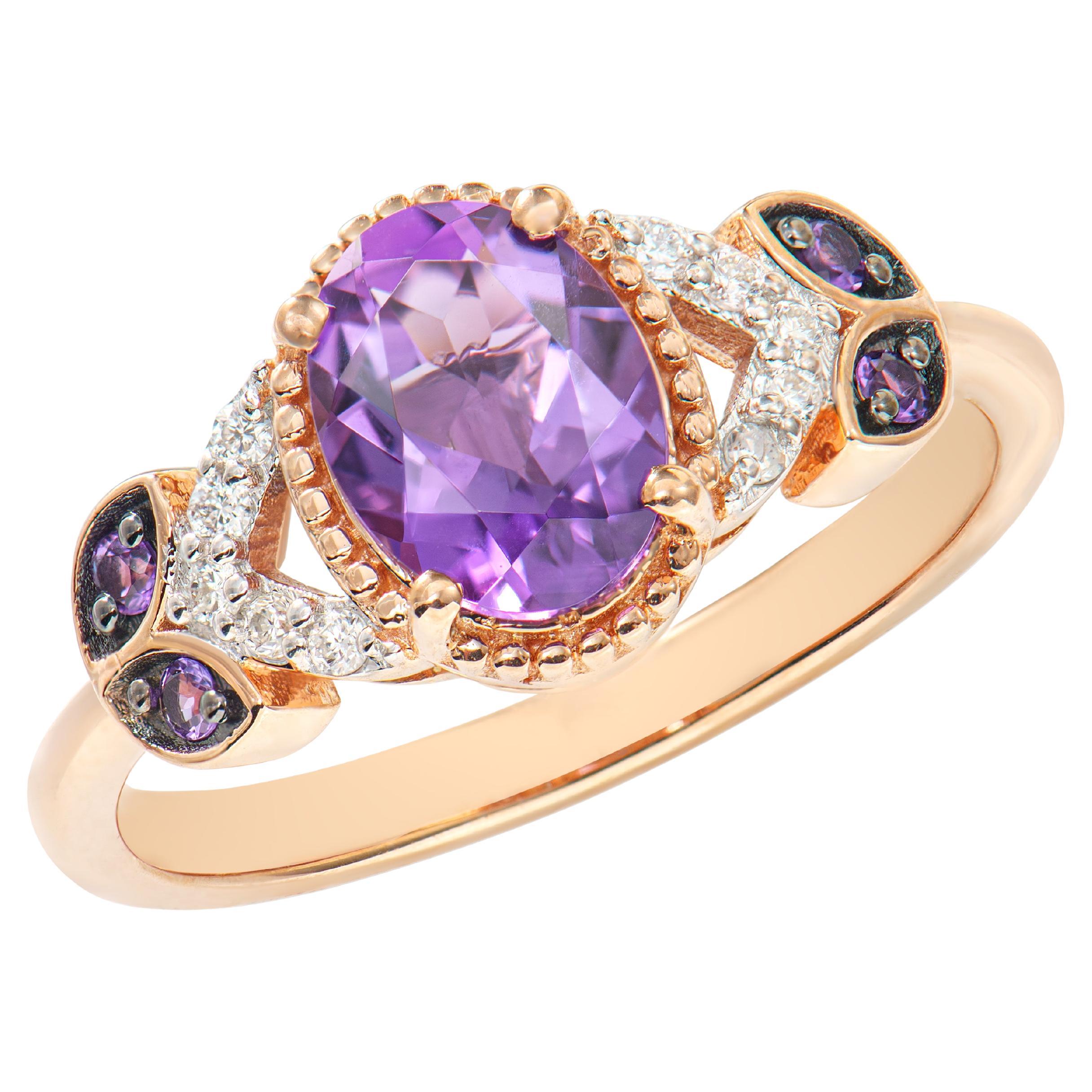 1.02 Carat Amethyst Fancy Ring in 14Karat Rose Gold with White Diamond.   For Sale