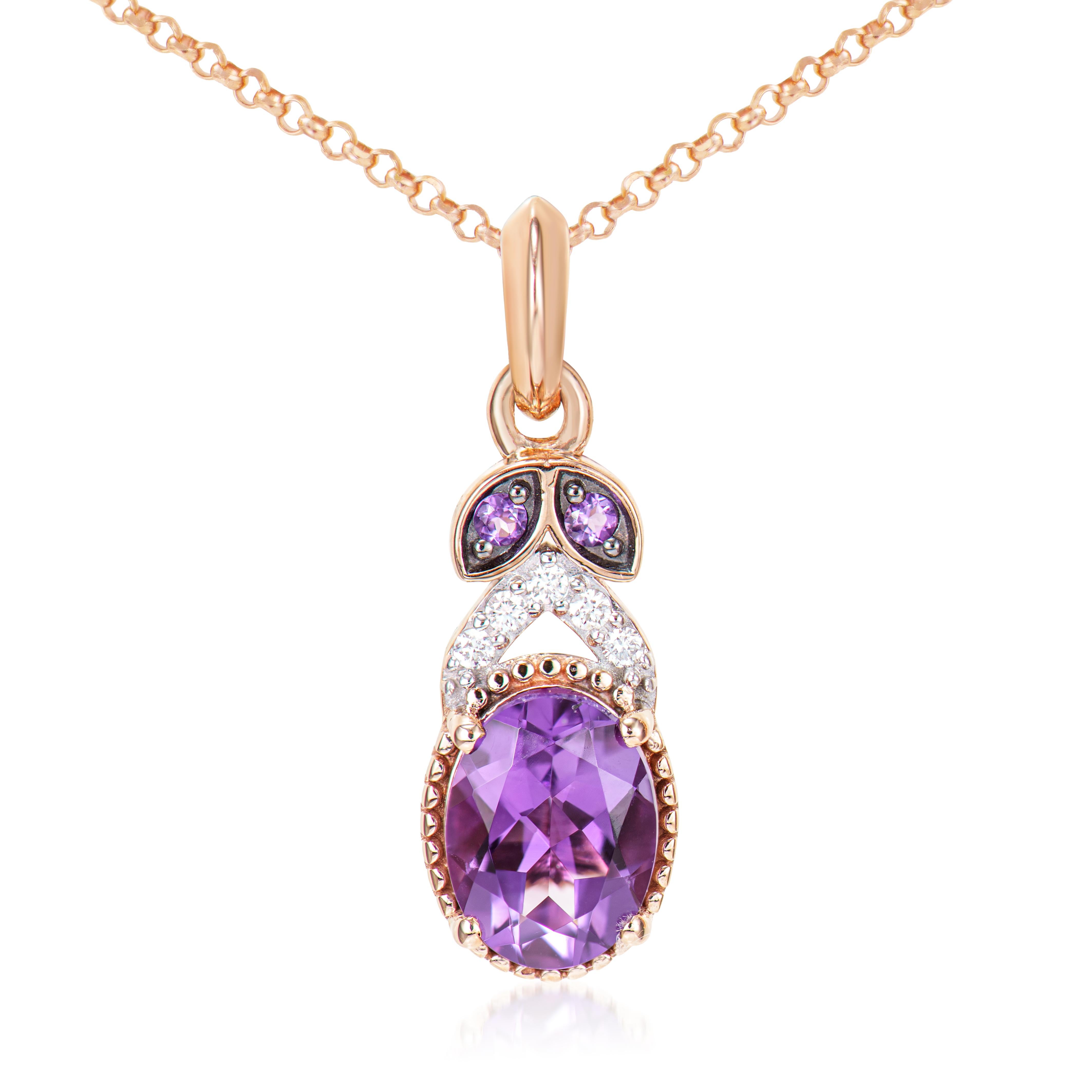 Taglio ovale Sunita Nahata Ametista 1.02ct. Ciondolo in 14KRG con diamante bianco. in vendita