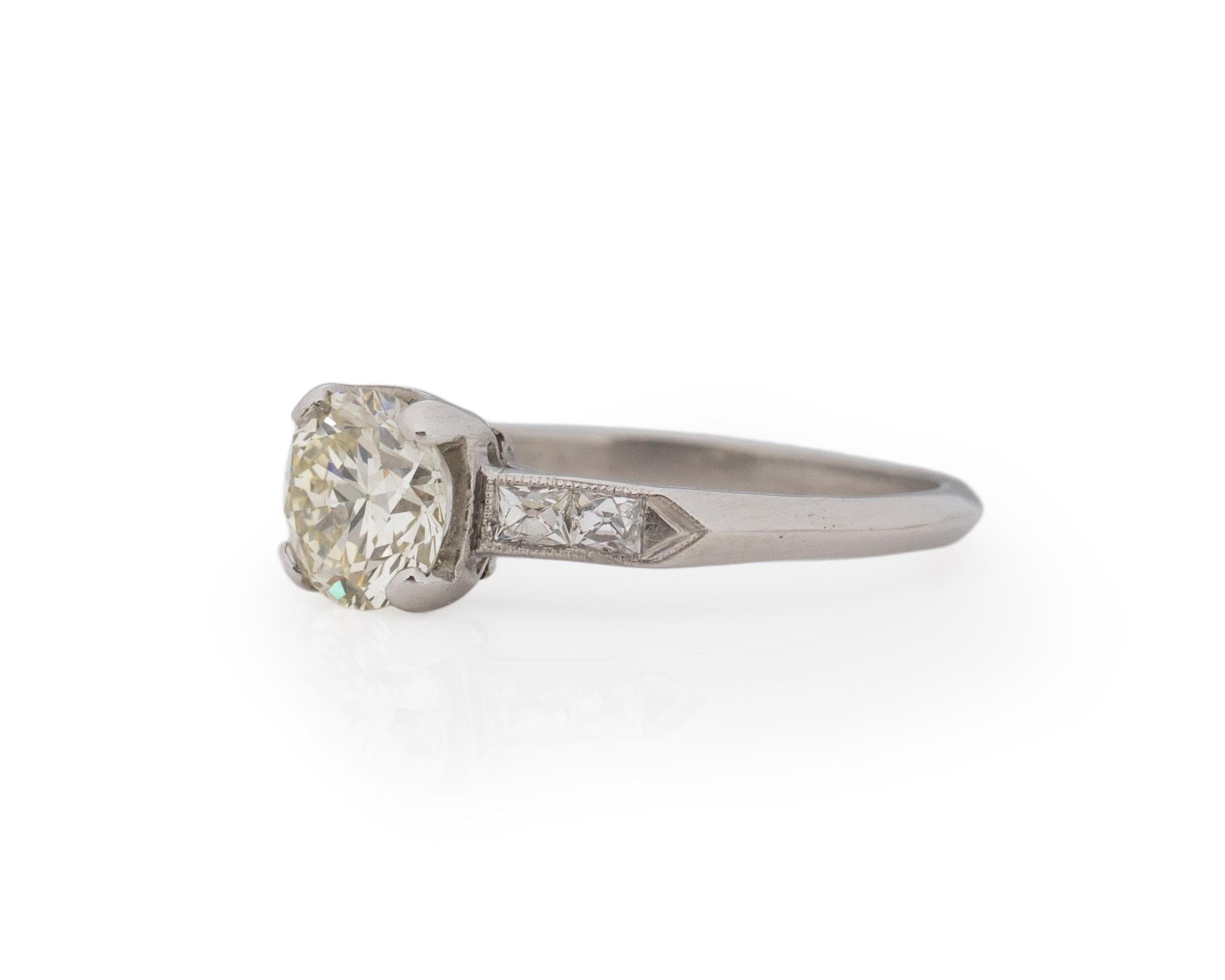Old European Cut 1.02 Carat Art Deco Diamond Platinum Engagement Ring For Sale