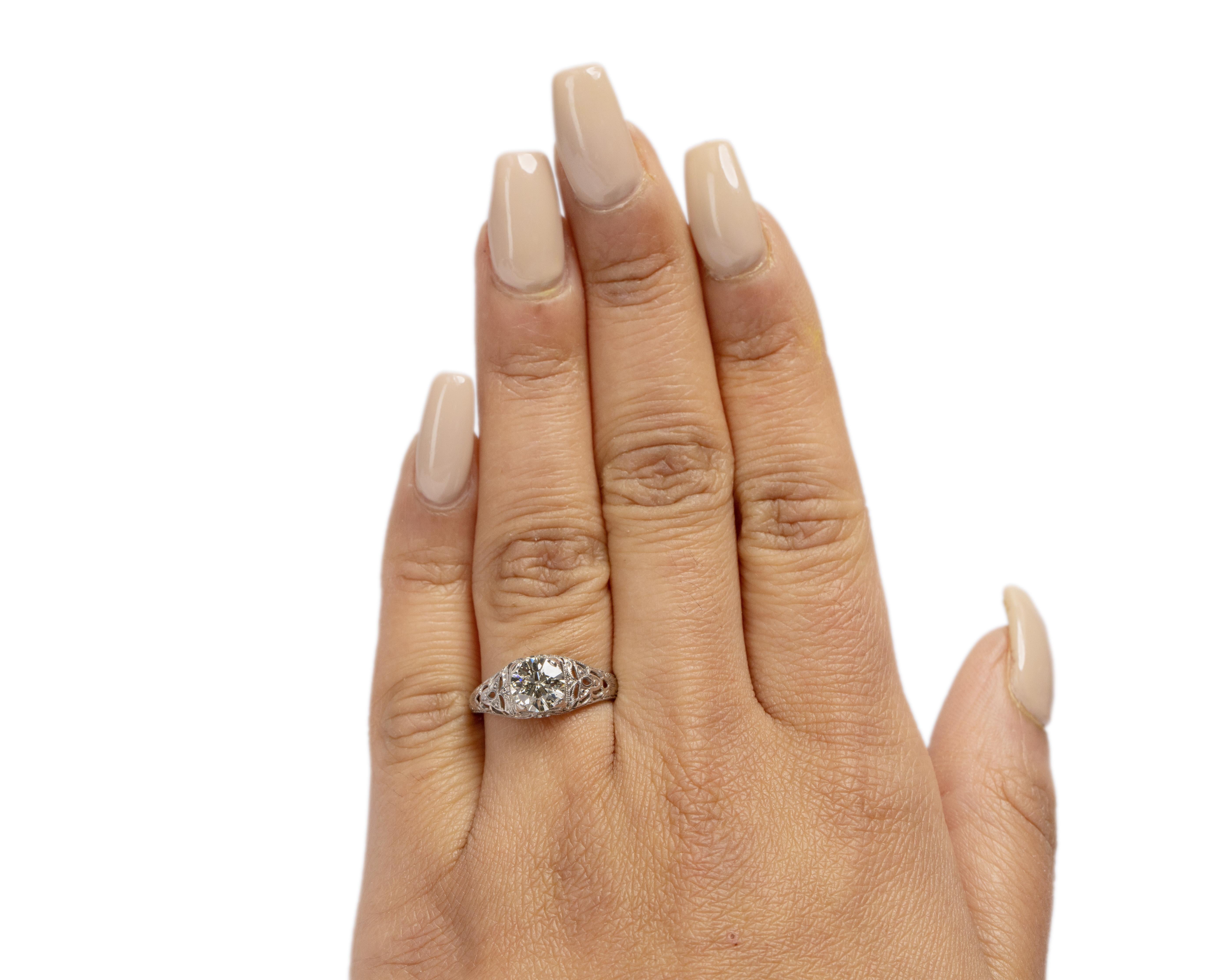 Women's 1.02 Carat Art Deco Diamond Platinum Engagement Ring For Sale