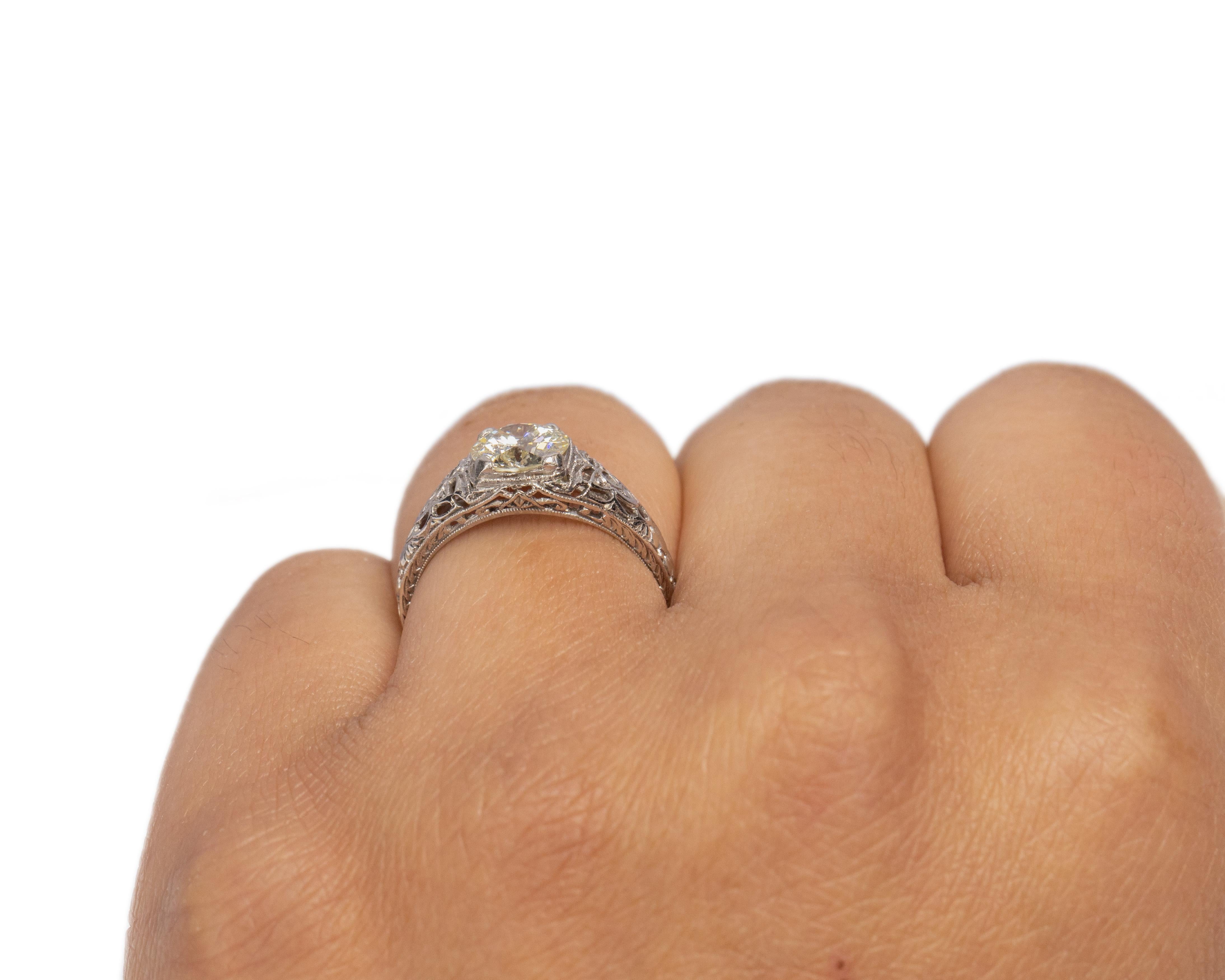 1.02 Carat Art Deco Diamond Platinum Engagement Ring For Sale 1