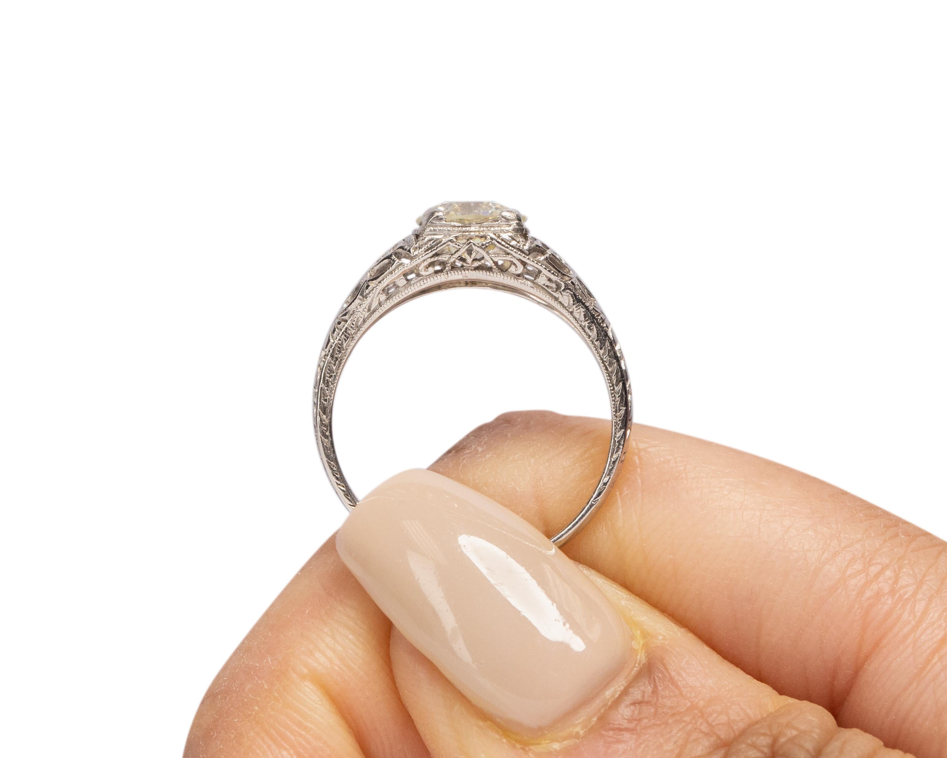 1.02 Carat Art Deco Diamond Platinum Engagement Ring For Sale 3