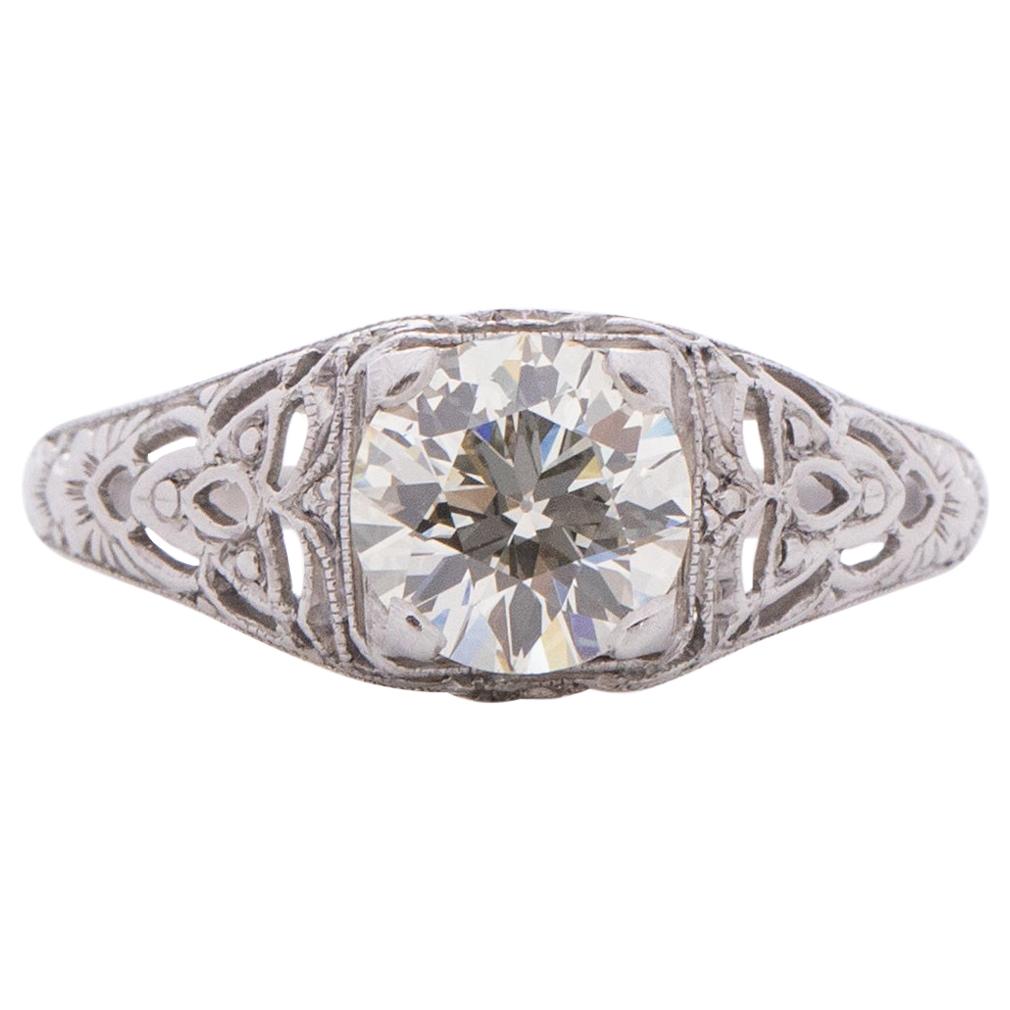 1,02 Karat Art Deco Diamant Platin Verlobungsring