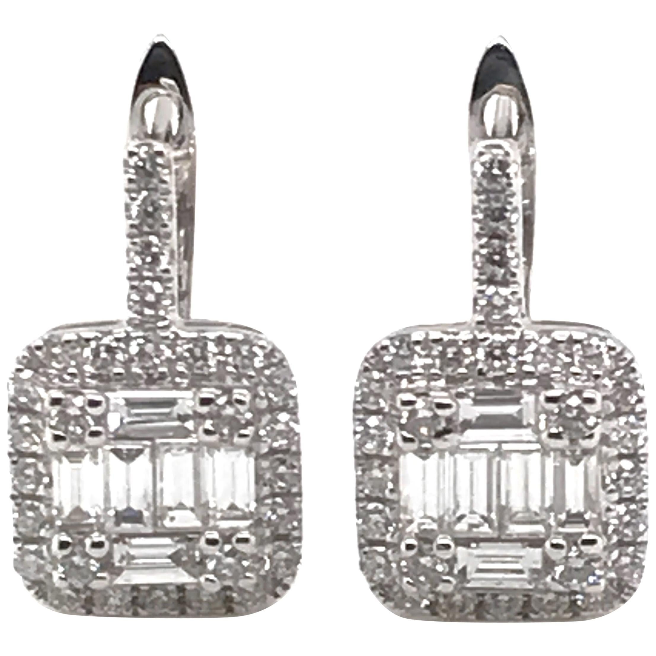 1.02 Carat Baguette and Round Diamond Earrings For Sale