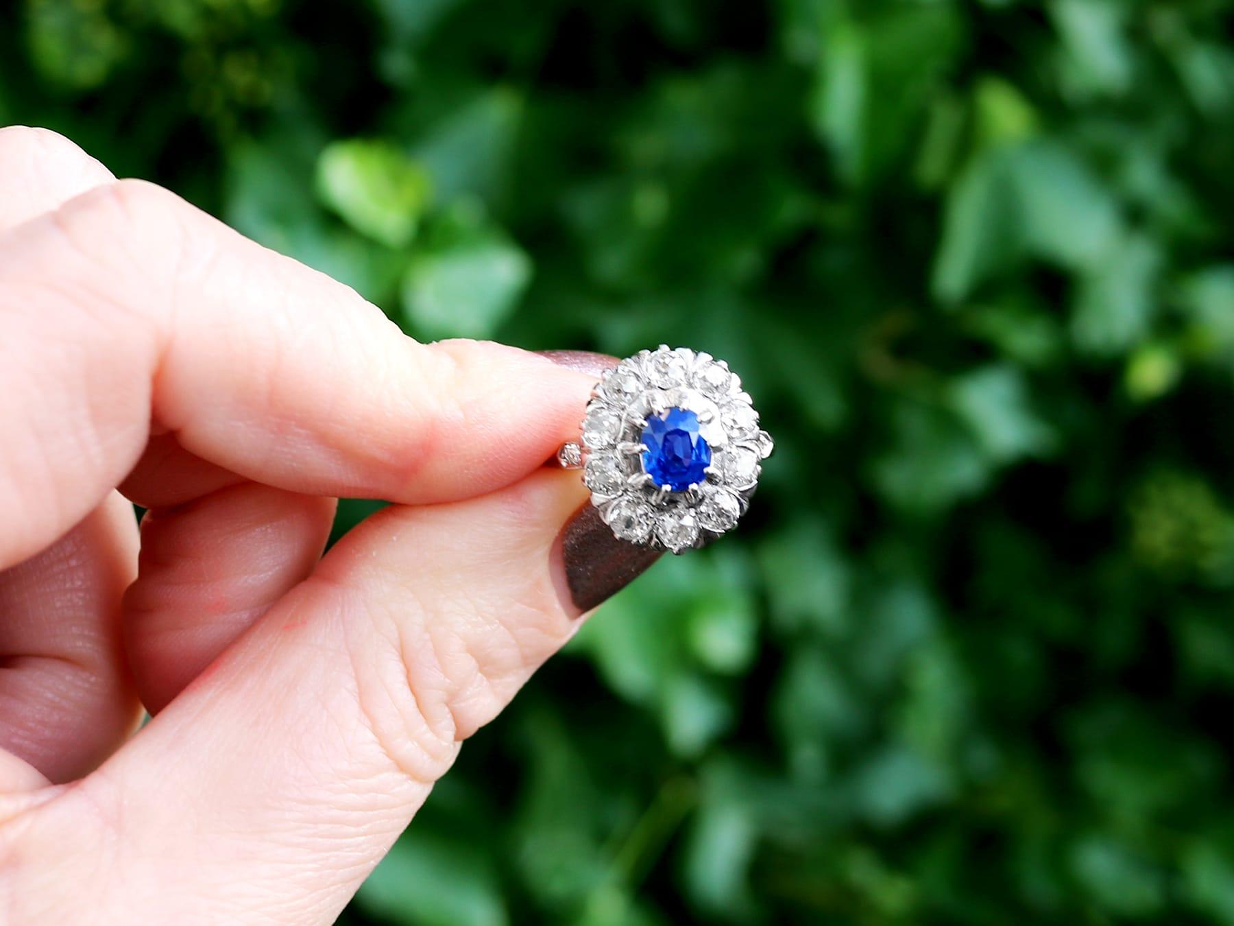A stunning, fine and impressive antique 1.02 carat Basaltic sapphire and 1.85 carat diamond, 18 karat white gold cocktail ring; part of our diverse antique jewelry and estate jewelry collections.

This stunning, fine and impressive antique sapphire