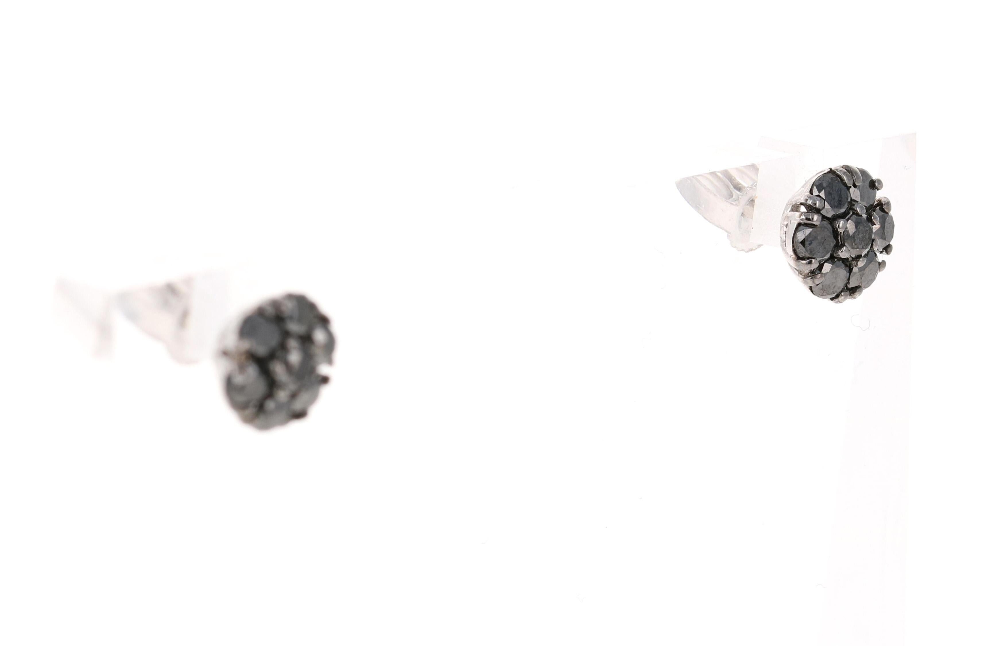 black diamond flower earrings