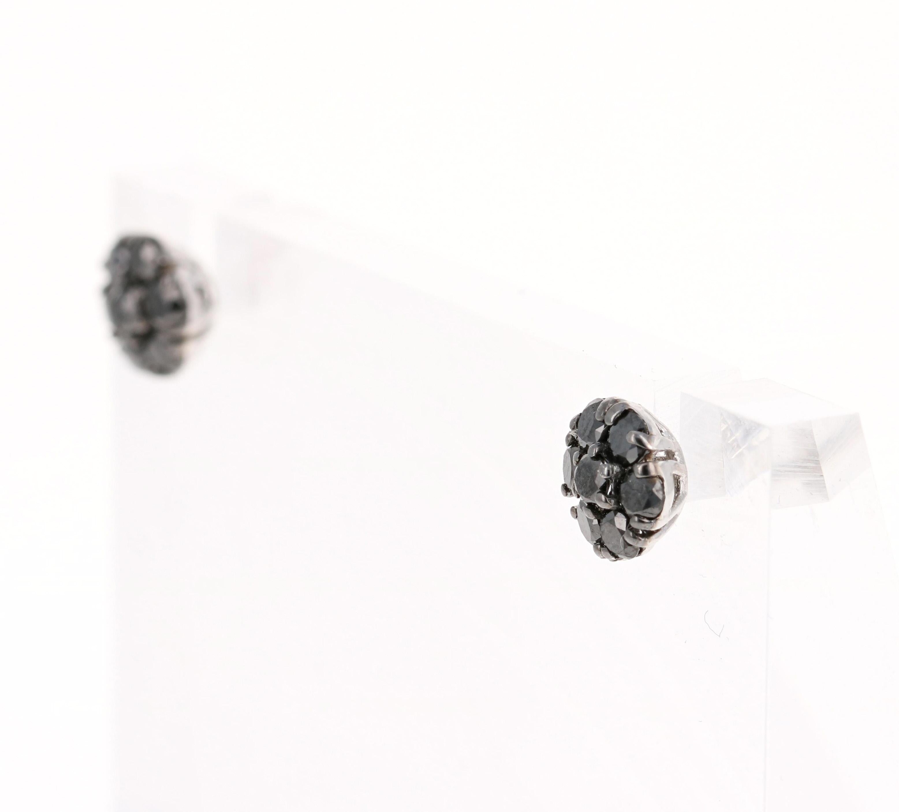 black flower stud earrings