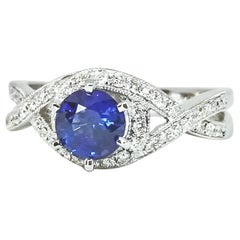 1.02 Karat Blauer Saphir Weißgold Diamant Verlobungsring oder Verlobungsring für die rechte Hand