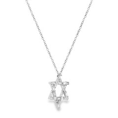 1.02 Carat Burette and Round Cut Diamond Star of David 18K White Gold