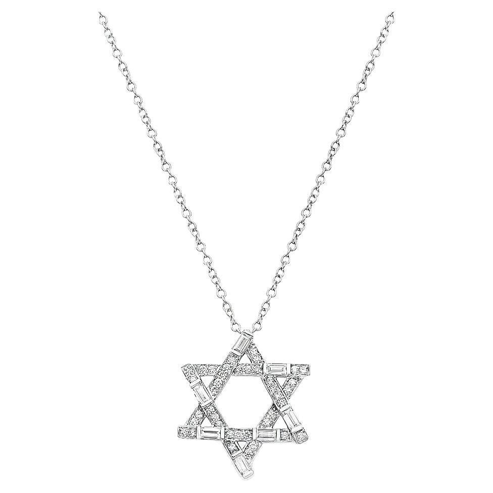 1.02 Carat Burette and Round Cut Diamond Star of David 18K White Gold