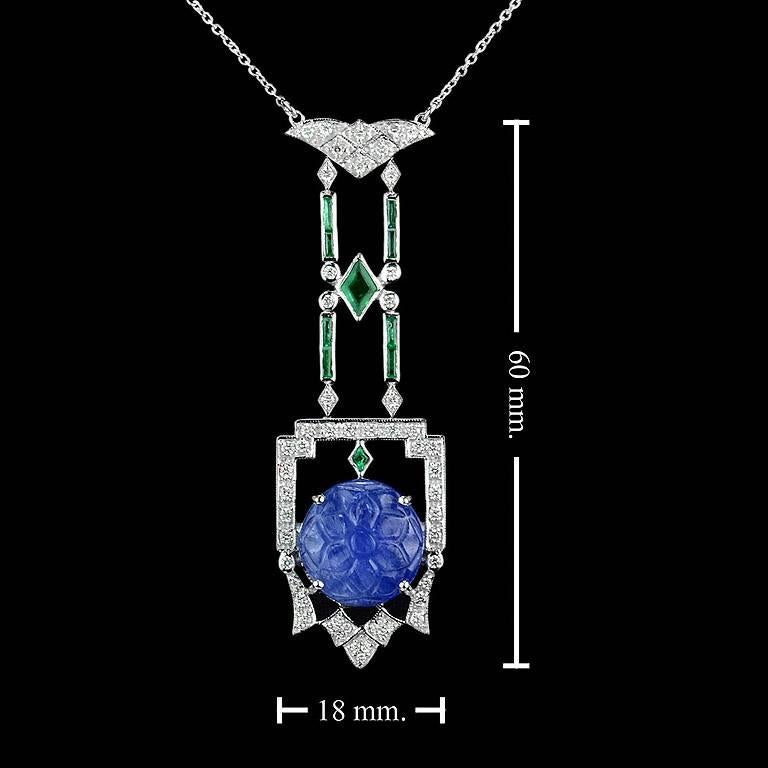 10.2 Carat Burmese Carved Blue Sapphire Emerald Diamond Pendant 3