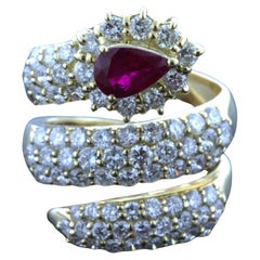 1.02 Carat Burmese-Ruby Diamond 18K Yellow Gold Snake Wrap Ring, GIA Certified