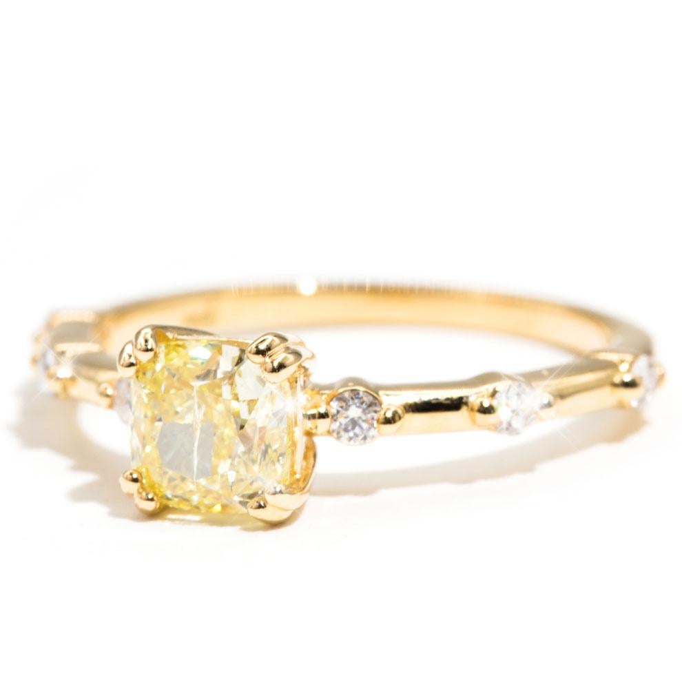 1.02 Carat Certified Cushion Cut Yellow Diamond Engagement Ring in 18 Carat Gold 9