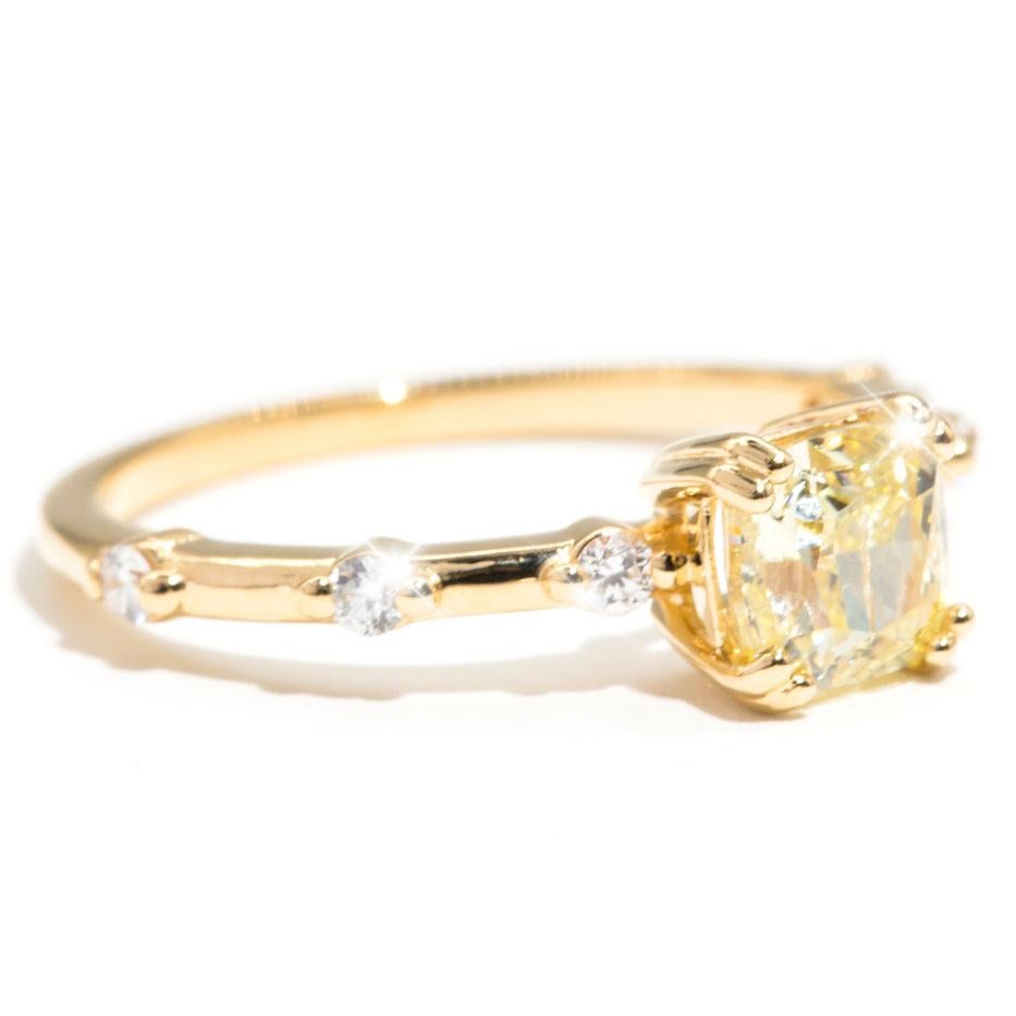 1.02 Carat Certified Cushion Cut Yellow Diamond Engagement Ring in 18 Carat Gold 1