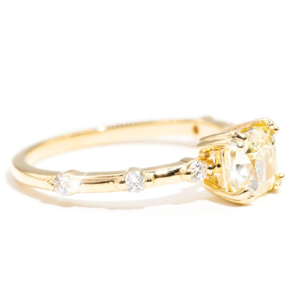 1.02 Carat Certified Cushion Cut Yellow Diamond Engagement Ring in 18 Carat Gold 3