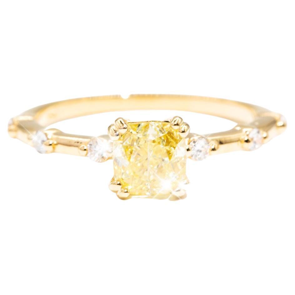 1.02 Carat Certified Cushion Cut Yellow Diamond Engagement Ring in 18 Carat Gold
