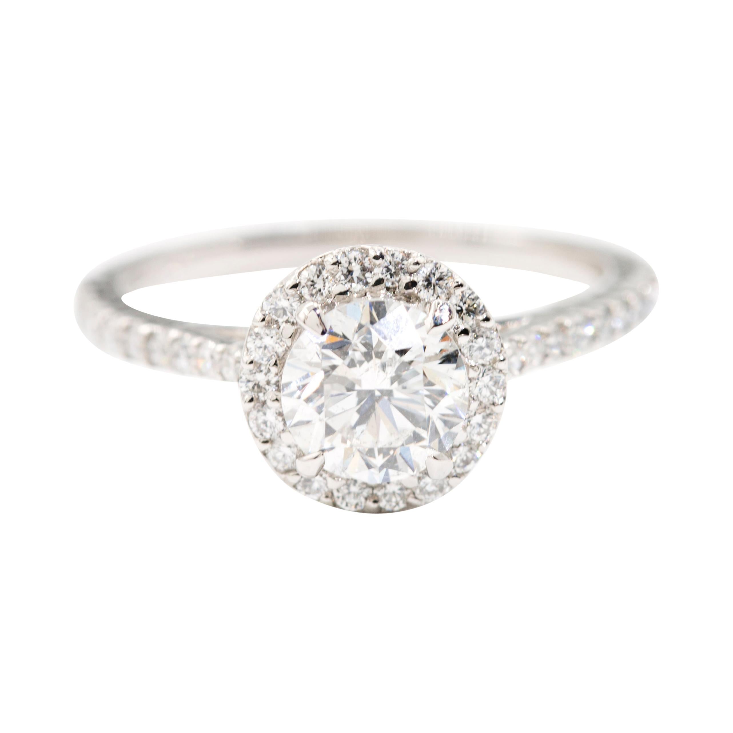 Vintage Opal and Diamond Halo Platinum Ring Engagement Ring