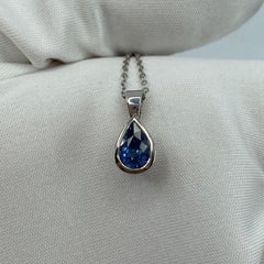 1.02 Carat Ceylon Blue Sapphire 18k White Gold Rubover Bezel Pendant Necklace