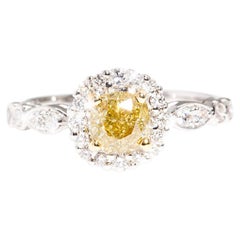 1.01 Carat Cushion Cut Certified Yellow Diamond 18 Carat Gold Engagement Ring