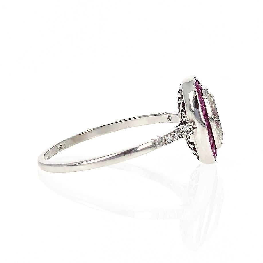 Women's or Men's 1.02 Carat Cushion Cut Diamond Ruby Halo Platinum Engagement Ring