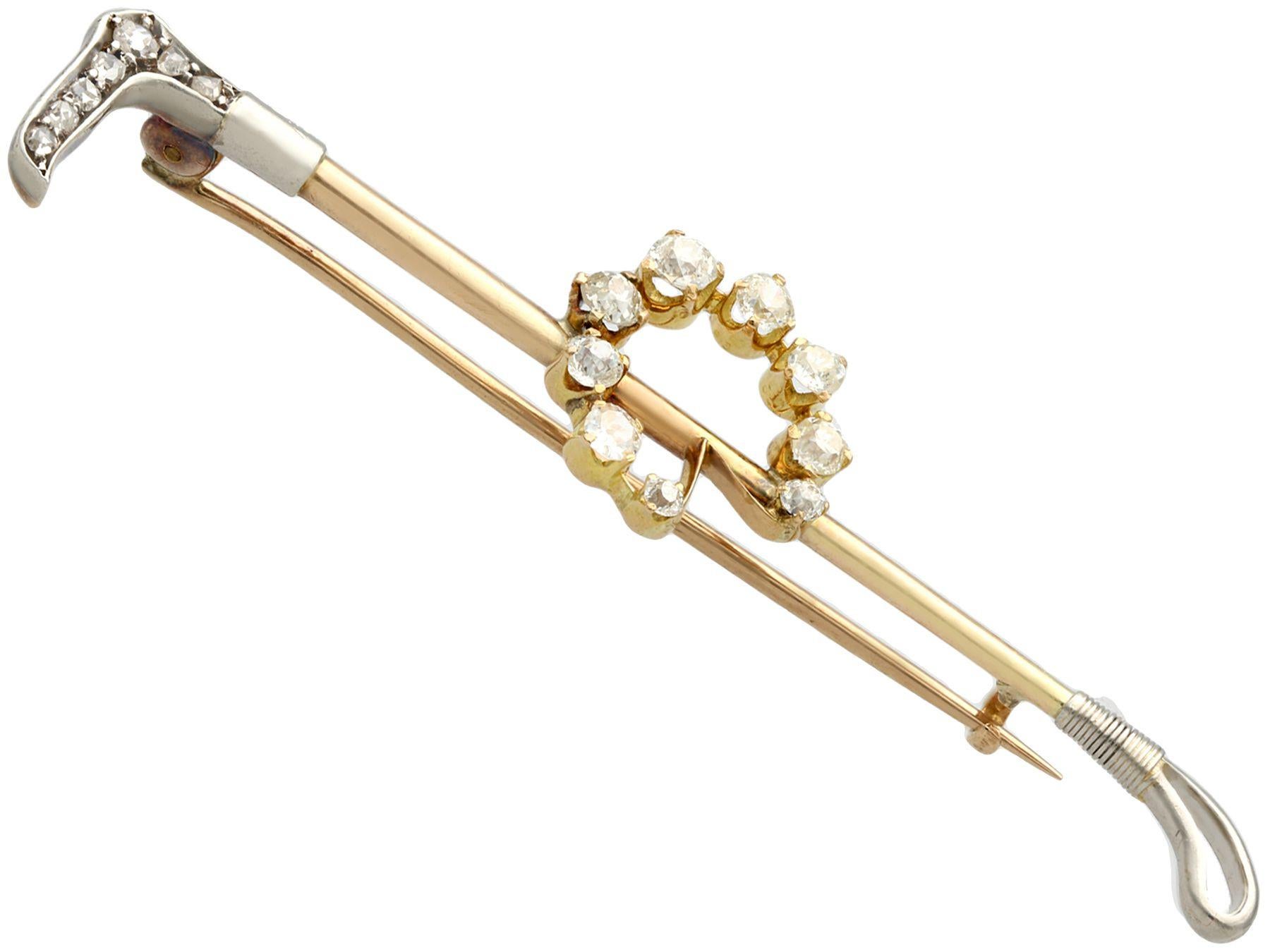 Antique 1.02 Carat Diamond and Yellow Gold Brooch Circa 1910 In Excellent Condition In Jesmond, Newcastle Upon Tyne