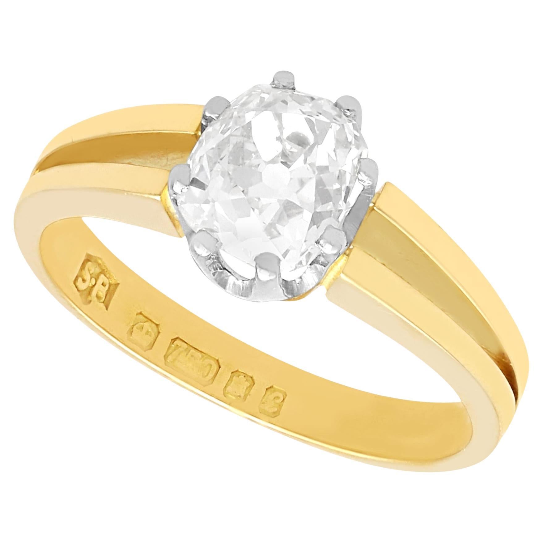 1,02 Karat Diamant und 18k Gelbgold Unisex Solitär Verlobungsring