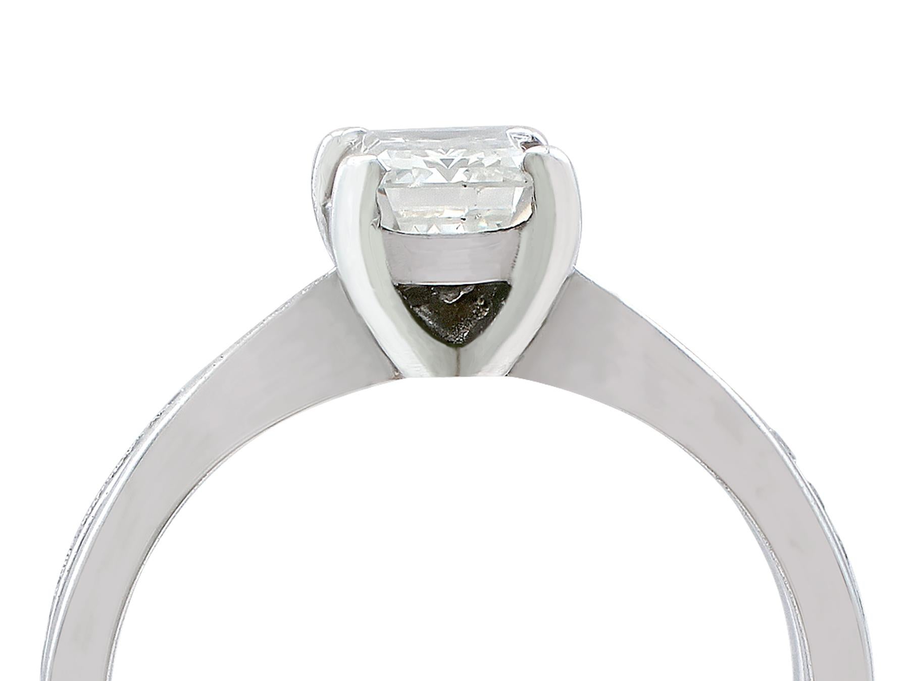 An impressive contemporary 1.02 carat diamond and platinum solitaire and eternity ring set; part of our diverse diamond jewellery and estate jewelry collections.

This fine and impressive emerald cut diamond ring and diamond band set has been