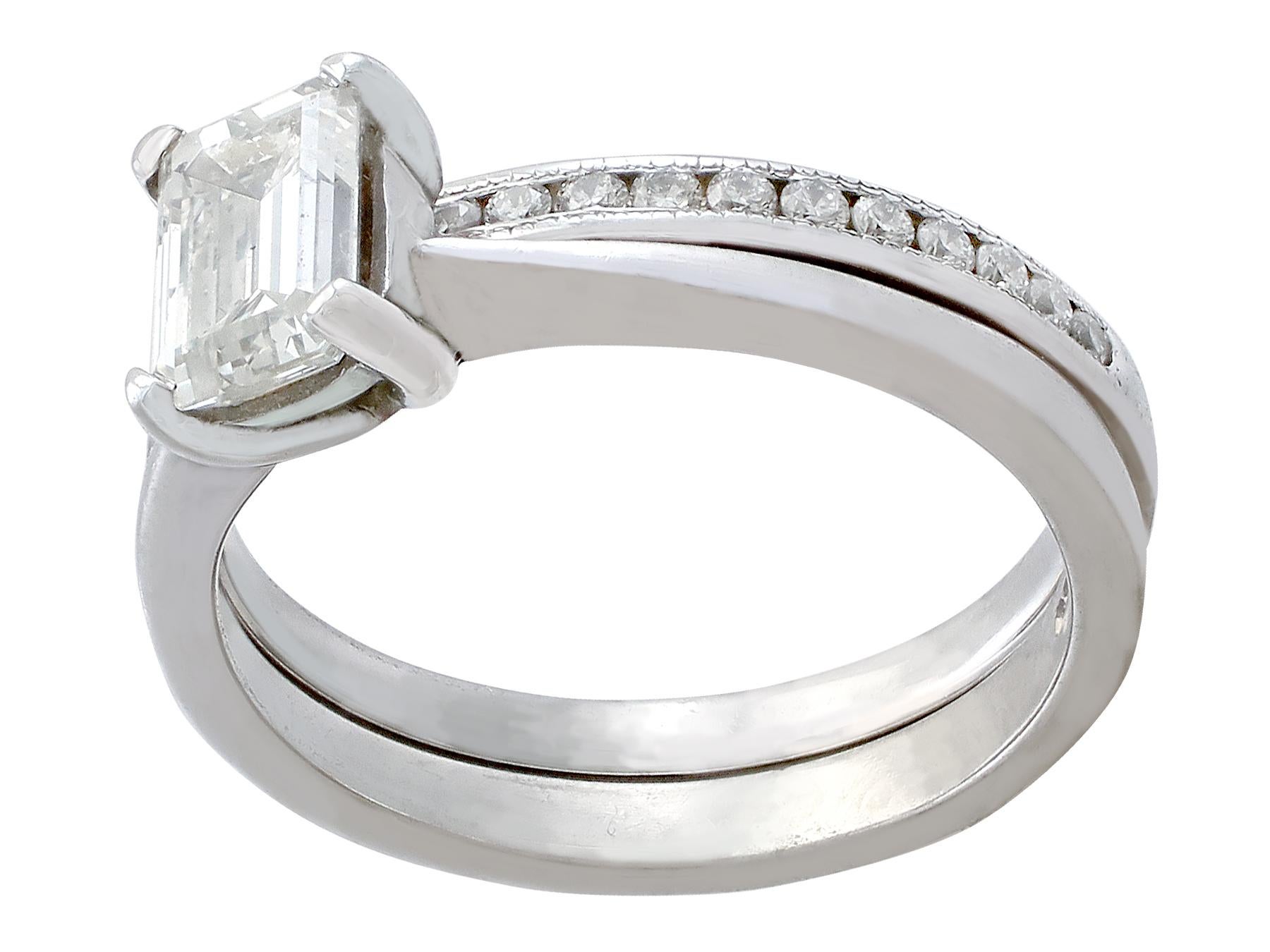 Women's or Men's 1.02 Carat Diamond and Platinum Solitaire and Half-Eternity Ring
