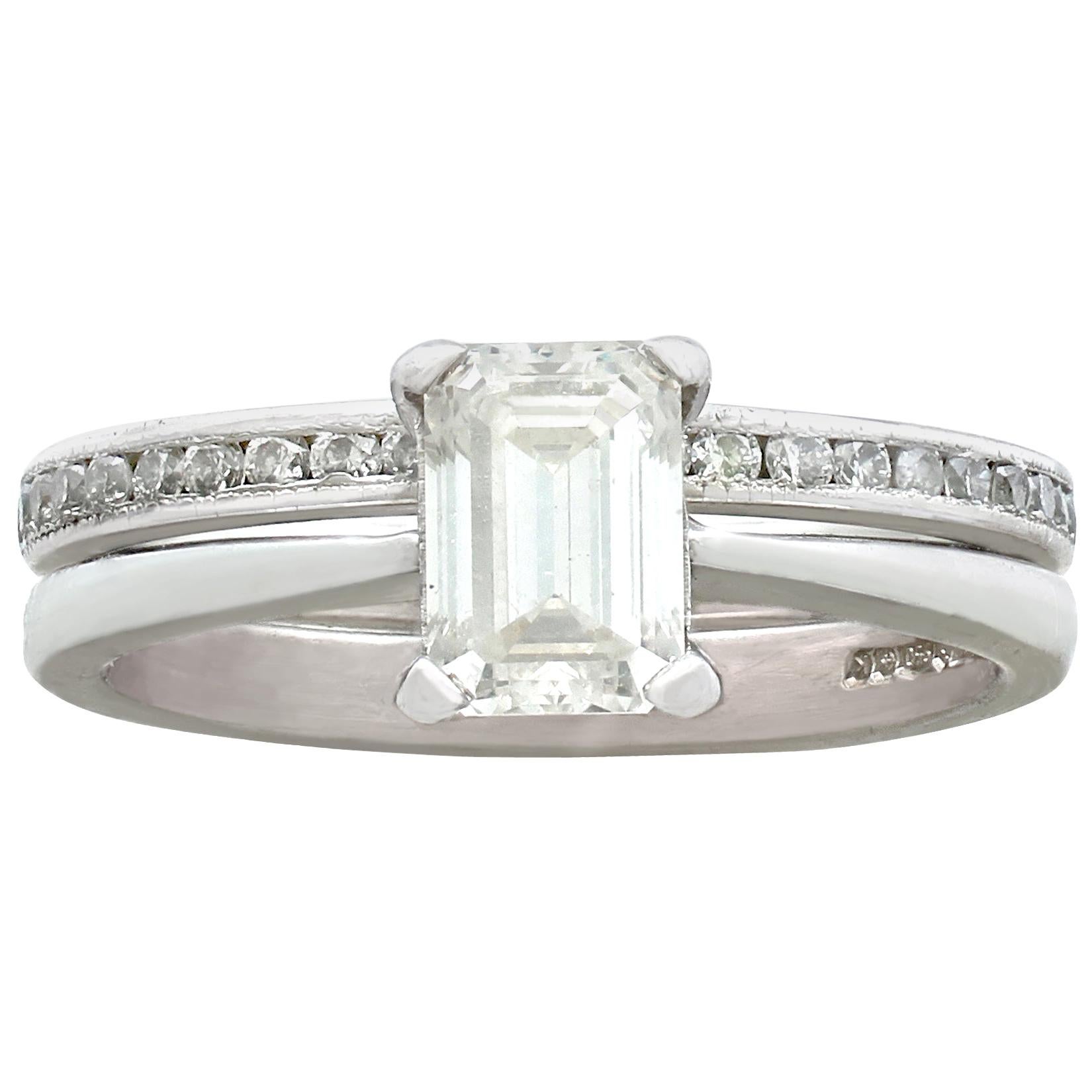 1.02 Carat Diamond and Platinum Solitaire and Half-Eternity Ring