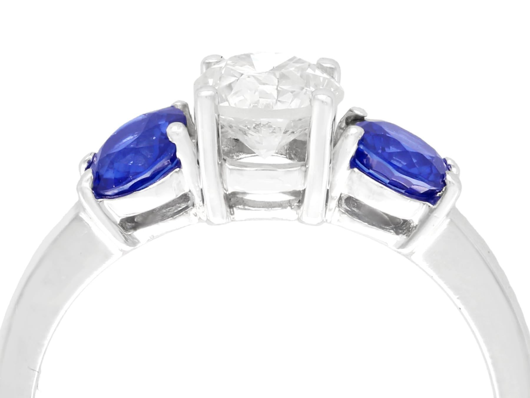 An impressive vintage 1.02 carat diamond and 0.85 carat sapphire, platinum trilogy ring; part of our diverse vintage jewelry and estate jewelry collections.

This fine and impressive vintage trilogy ring has been crafted in platinum.

The pierced