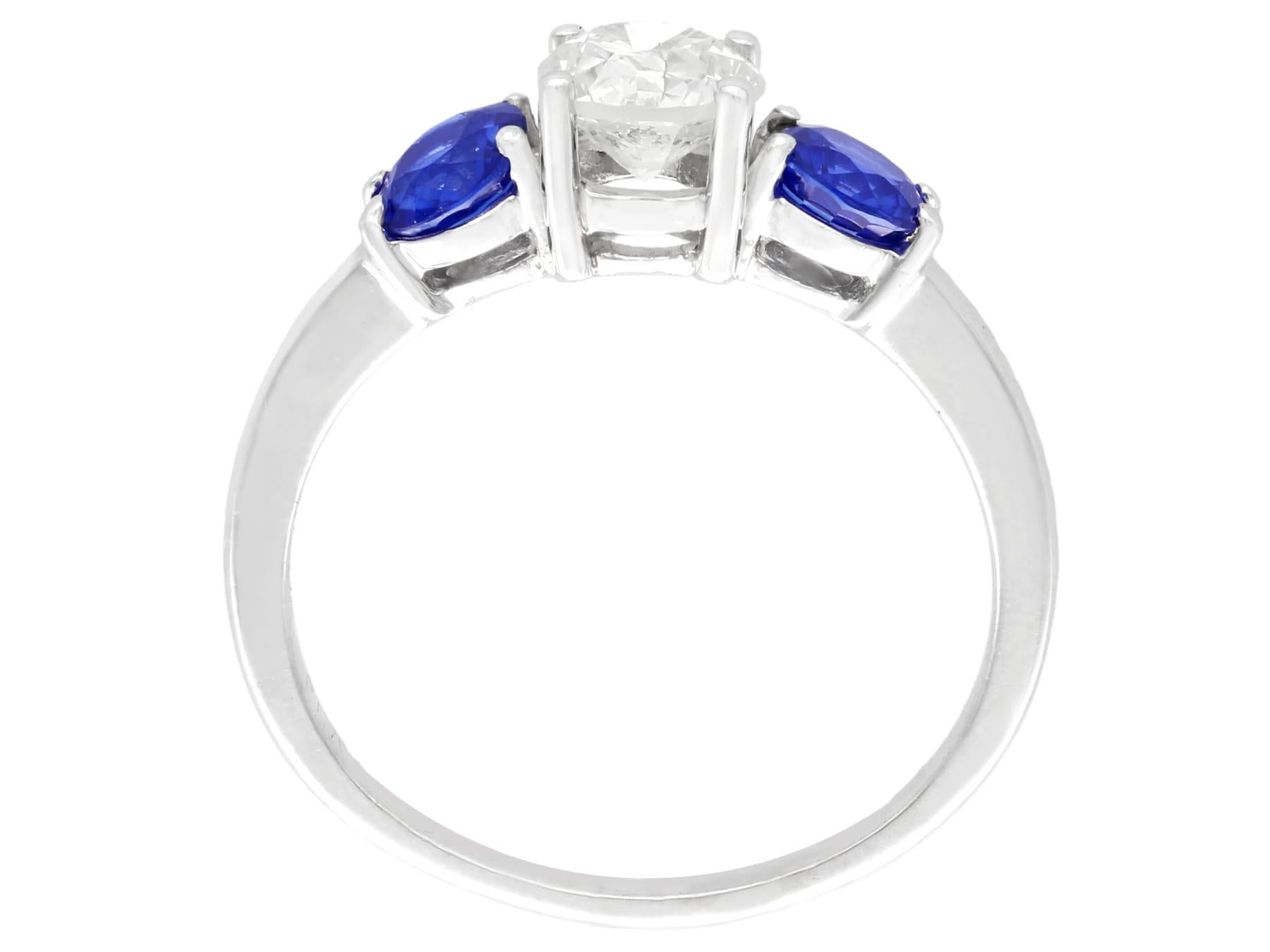 1.02 Carat Diamond and Sapphire Platinum Trilogy Ring In Excellent Condition For Sale In Jesmond, Newcastle Upon Tyne