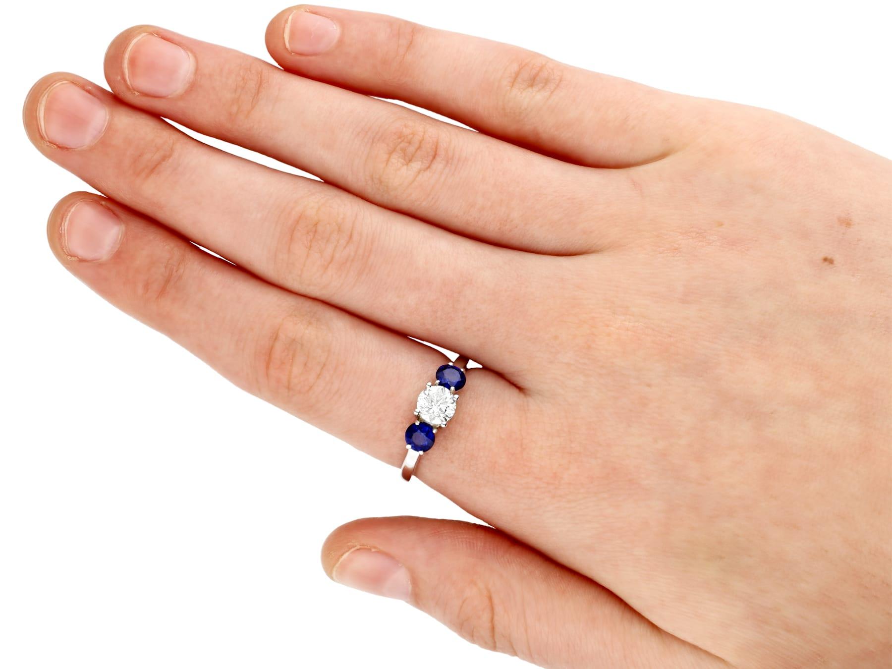 Women's 1.02 Carat Diamond and Sapphire Platinum Trilogy Ring For Sale