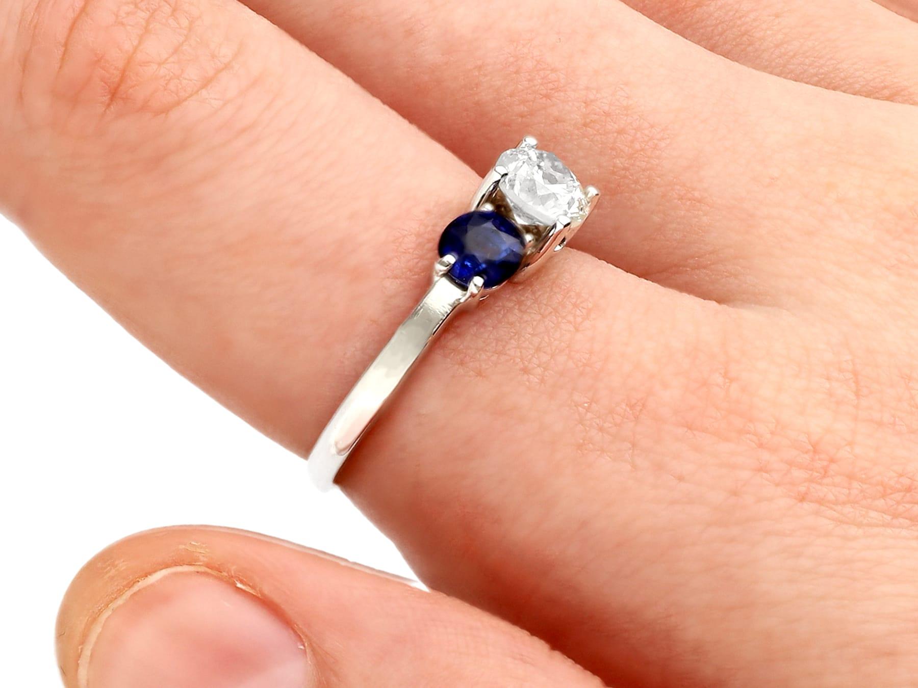 1.02 Carat Diamond and Sapphire Platinum Trilogy Ring For Sale 1