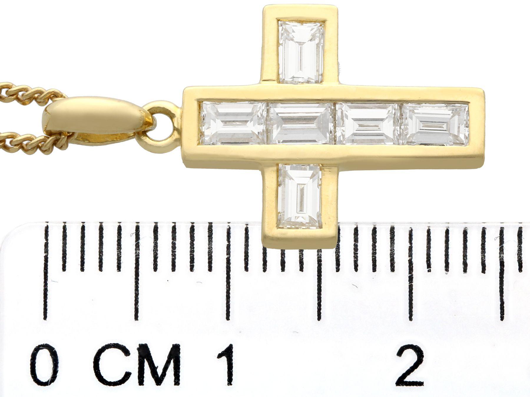 1.02 Carat Diamond and Yellow Gold Cross Pendant 1