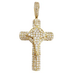 Pendentif croix en or jaune 14 carats avec diamants de 1,02 carat