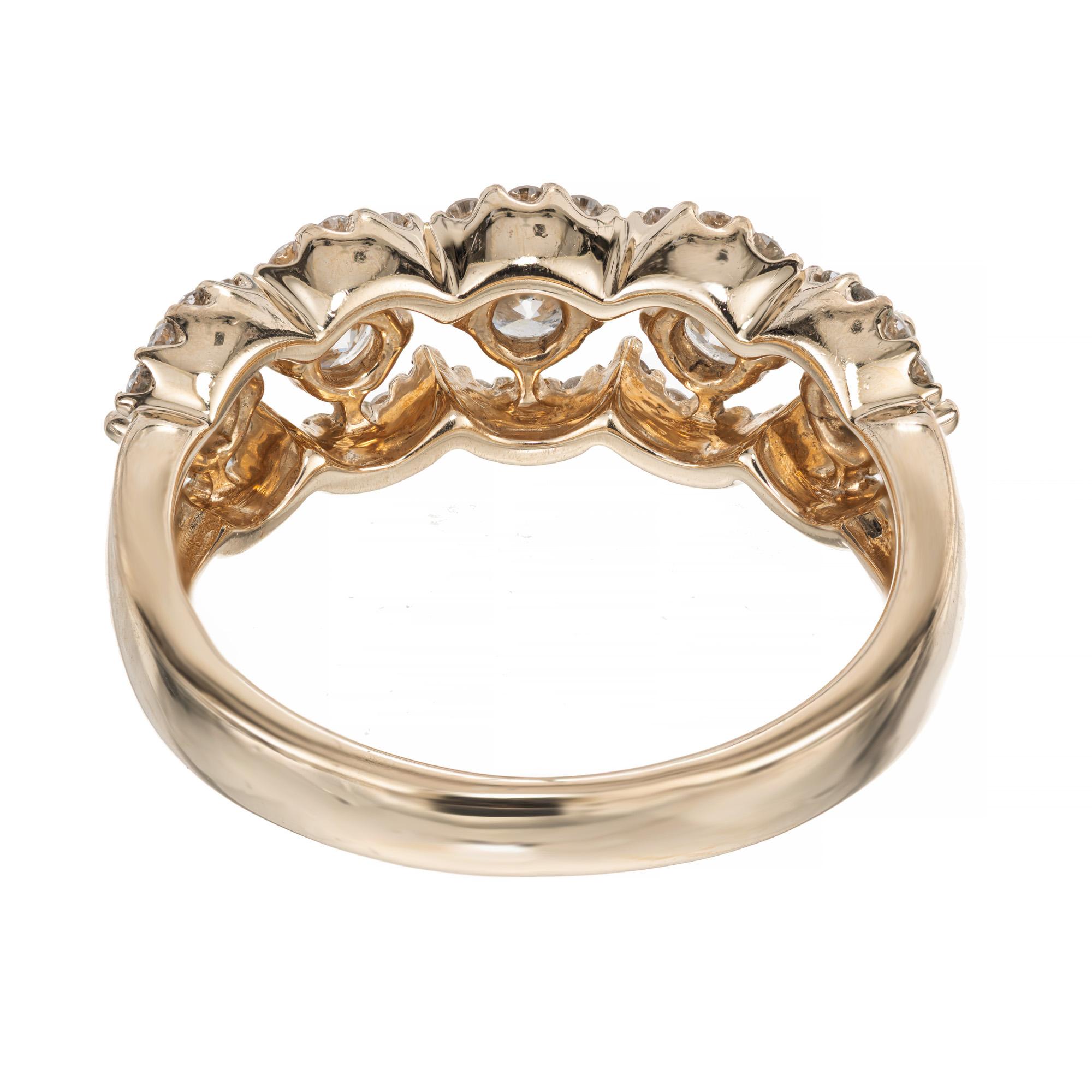 Women's 1.02 Carat Diamond Halo Yellow Gold Scroll Band Ring For Sale