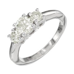 Retro 1.02 Carat Diamond Light Yellow Three-Stone Gold Engagement Ring